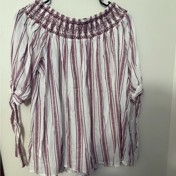She + Sky Burgundy and White Striped Blouse - Picture 7 of 7